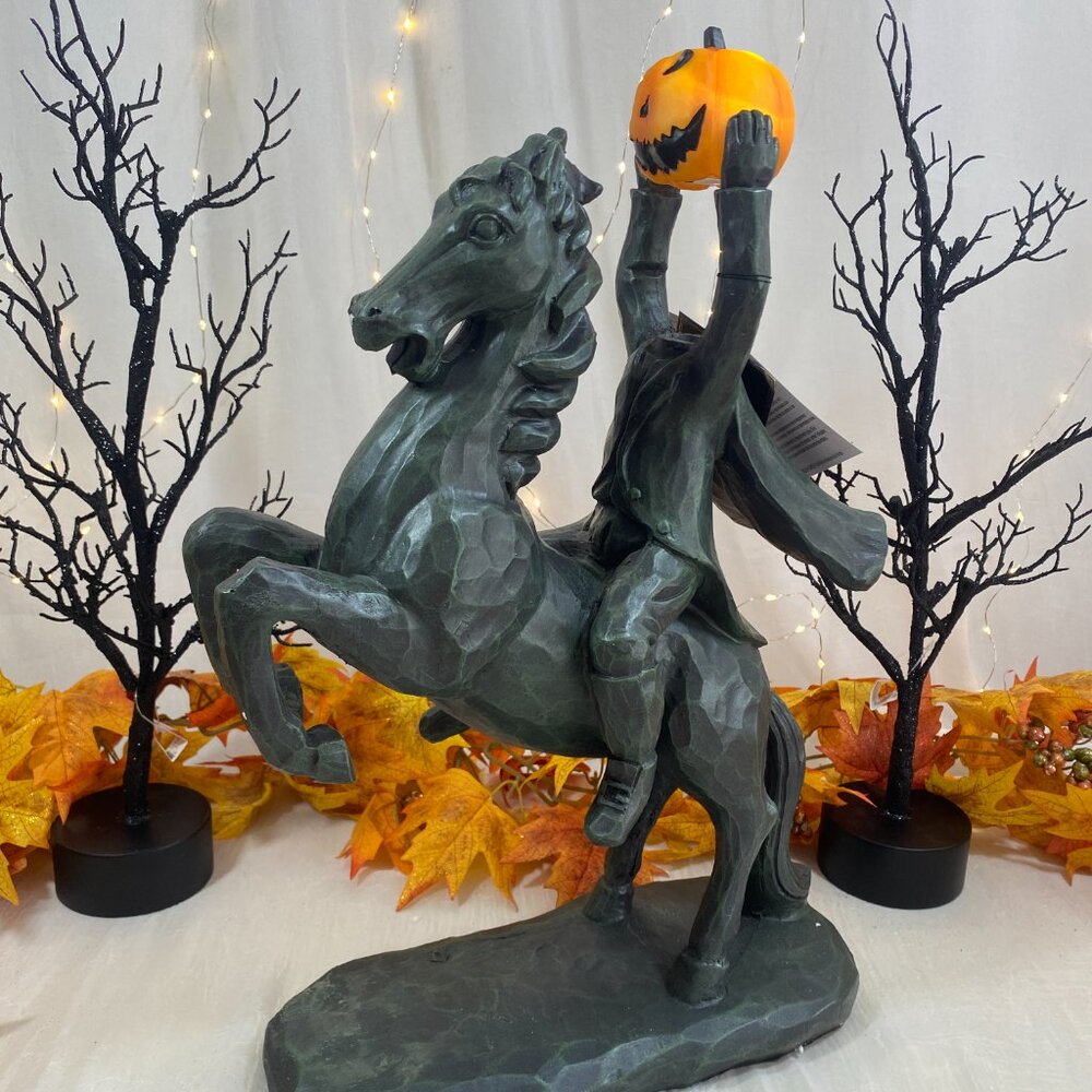 Halloween LED Headless Horseman With Jack-o-lantern Spooky Figure Statue 19" NEW